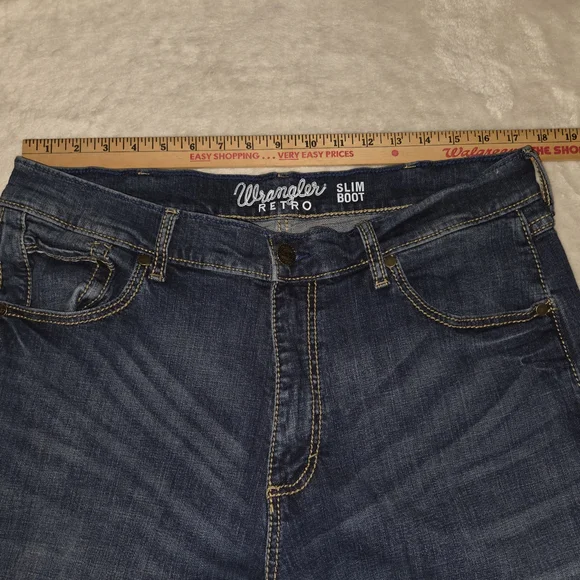 Wrangler Retro Slim Bootcut Jean Mens Dk Blue Denim Sz 36x34 Cowboy Ranch Rodeo - Picture 8 of 10